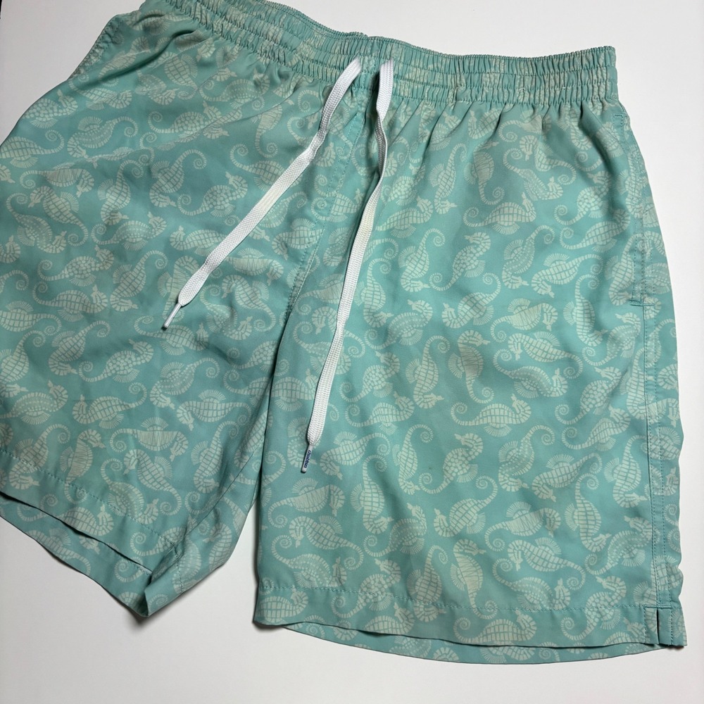 Chubbies Seahorse Print Swim Trunks Mens M 7" Inseam Mint Green Coral Pocket